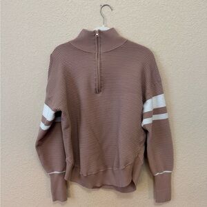 Anrabess LONG SLEEVE HALF ZIP V NECK COLLARED RIBBED KNIT PULLOVER SWEATER, XL